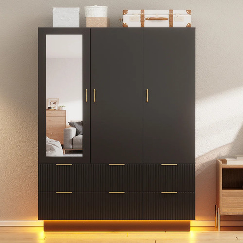 Black mdf door armoire - mdf, 3-door